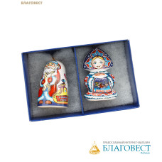 Набор из 2-х елочных игрушек Дед Мороз и Машенька, высота 6см, керамика