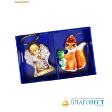 Набор из 2-х елочных игрушек Ангел и Белочка, высота 6см, керамика