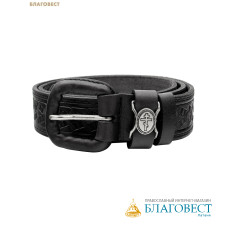 Ремень мужской, тиснение молитвы внутри. Натуральная кожа. Длина изделия 123см, ширина 3,5см