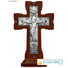 Крест гальванический на подставке, ясень, серебрение, стразы, эмаль