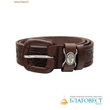 Ремень мужской, тиснение молитвы внутри. Натуральная кожа. Длина изделия 109см, ширина 3,5см