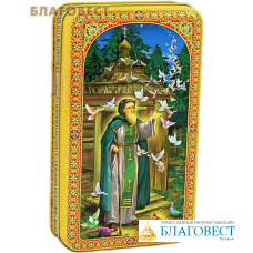 Шкатулка подарочная Сергий Радонежский. Цейлонский чёрный к/л чай, ж/б, 60г