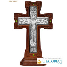 Крест гальванический на подставке из ясеня, серебрение, стразы