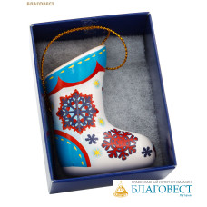 Елочная игрушка Валенок, высота 6см, керамика